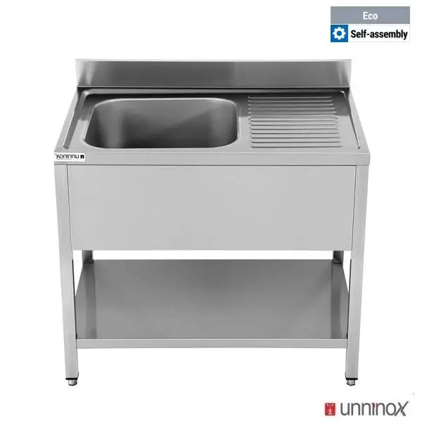 Unninox Spoeltafel | ECO | RVS | 1 Spoelbak (Links) + Afdruipvlak | Bodemschap | Achteropstand | Zelfmontage | 1400x700x850mm Favoriet