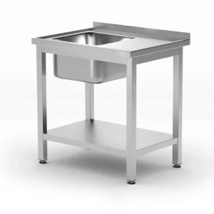Korting Spoeltafel Met Enkele Spoelbak En Legplank – Voor Zelfmontage, Hendi, Kitchen Line, Linkerkant, 800x600x(h)850mm