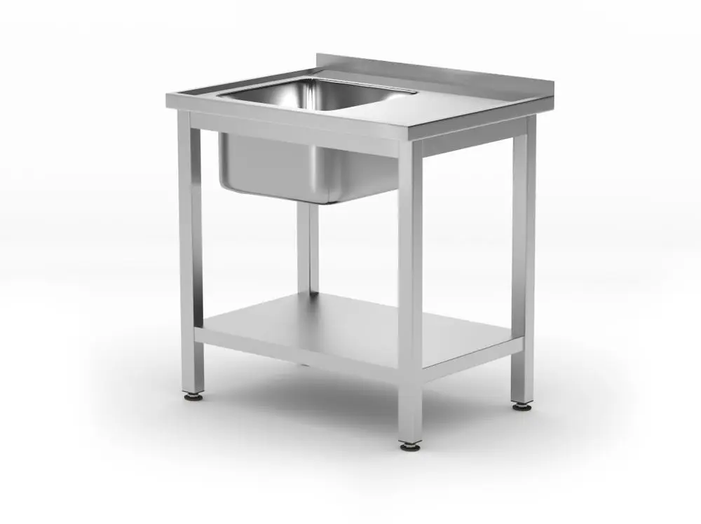 Korting Spoeltafel Met Enkele Spoelbak En Legplank – Voor Zelfmontage, Hendi, Kitchen Line, Linkerkant, 800x600x(h)850mm