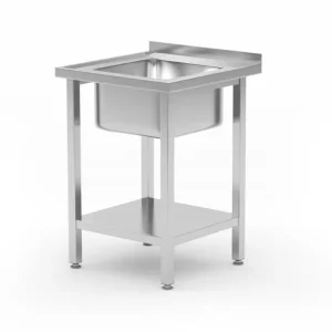 Beperkte Voorraad Spoeltafel met legplank, met bouten, HENDI, Kitchen Line, Spoelbak in het midden, 600x600x(H)850mm
