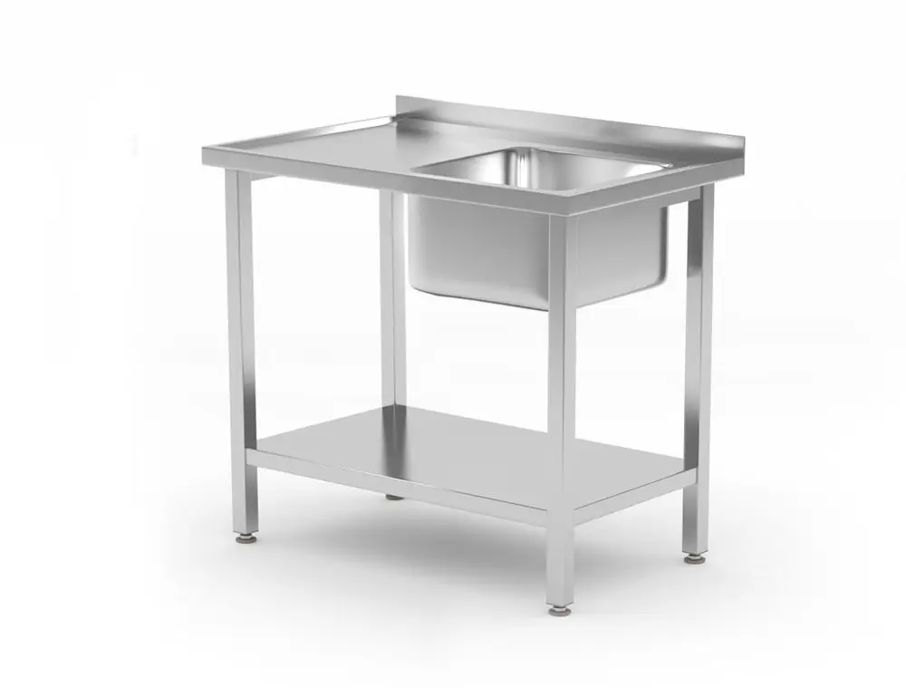 Korting Spoeltafel Met Schap – Geschroefd, Hendi, Budget Line, Wasbak Rechts, 800x600x(h)850mm
