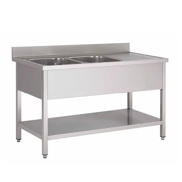 Unninox Spoeltafel RVS | 2 Spoelbakken Links + Bodemschap | 2000x700x850mm Beperkt Aanbod