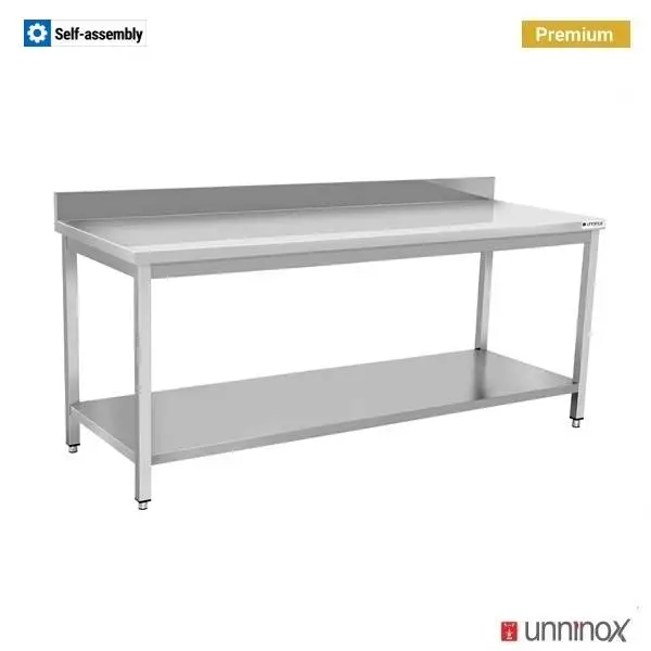 Direct Beschikbaar Unninox Werktafel | RVS | Bodemschap | Achter Rand | 2000x700x850/900mm