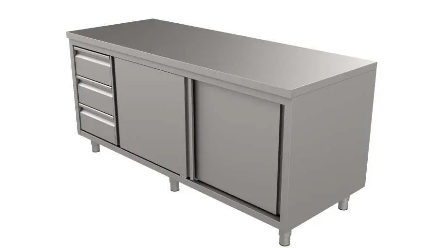Unninox Werktafel | RVS | Schuifdeuren + Laden Links | 1200x700x850/900mm Uitverkoop
