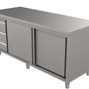 Voordeelprijs Unninox Werktafel | RVS | Schuifdeuren + Laden Links | 1600x700x850/900mm