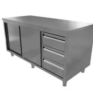 Unninox Werktafel | RVS | Schuifdeuren + Laden Rechts | 1200x700x850/900mm Seizoensaanbieding