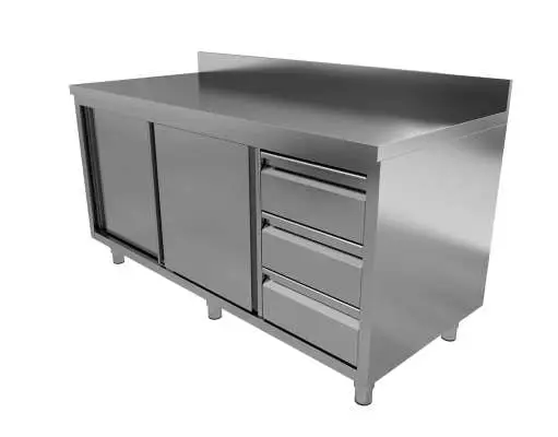 Gereduceerde Prijs Unninox Werktafel | RVS | Schuifdeuren + Laden Rechts | Achter Rand | 1200x600x850/900mm