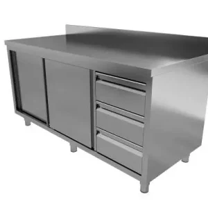 Weekendaanbieding Unninox Werktafel | RVS | Schuifdeuren + Laden Rechts | Achter Rand | 1400x600x850/900mm
