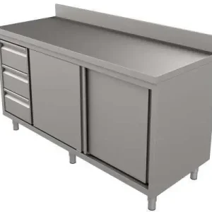 Unninox Werktafel | RVS | Schuifdeuren + Laden (links) | Achter Rand | 1400x600x850/900mm Nieuw