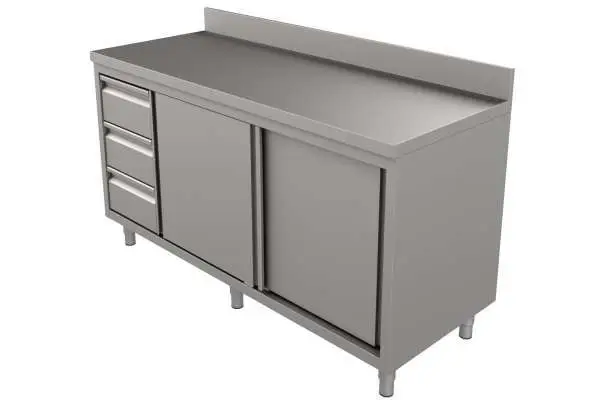 Shop Nu Unninox Werktafel | RVS | Schuifdeuren + Laden (links) | Achter Rand | 2000x600x850/900mm