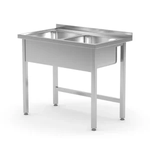 Goedkoop Spoeltafel – Gelast, 2 Spoelbakken, Diepte: 600 Mm., Hendi, Kitchen Line, 1000x600x(h)850mm