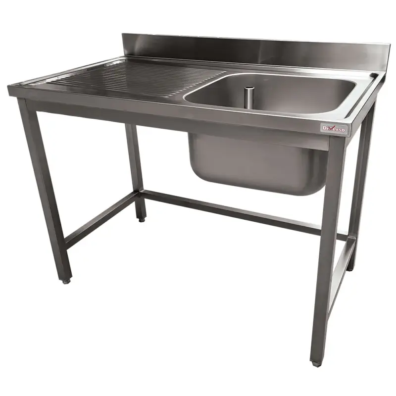 Populair Spoeltafel | RVS | 1 Spoelbak Rechts | Afdruipvlak | Achter Rand | 1400x700x900mm