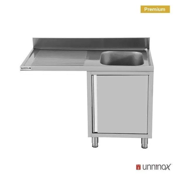 Direct Verzonden Unninox RVS Spoeltafel | Vaatwasser ruimte Links| Achter Rand | 1 Deur + 1 Spoelbak | 1200x700x850mm