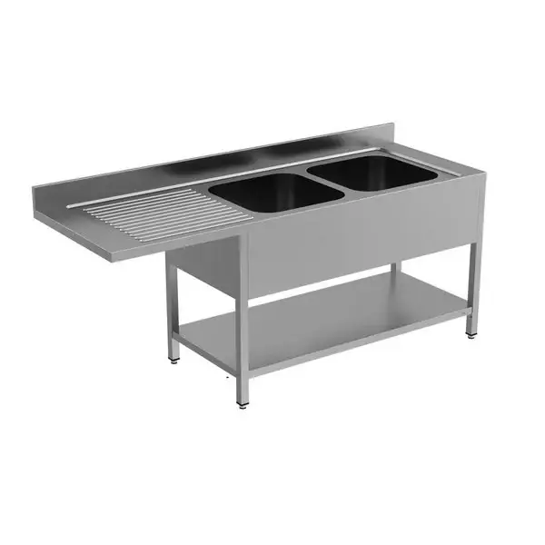 Unninox RVS Spoeltafel | Vaatwasser Ruimte Links | Achter Rand | 2 Schuifdeuren + 2 Spoelbakken | 2000x700x850(h)mm Hete Deal