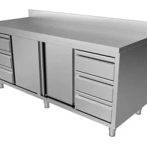 Unninox RVS Werktafel | 3L+3R Laden En Schuifdeuren 1/1 GN | Achter Rand | 2000x700x850/900mm Koop Vandaag