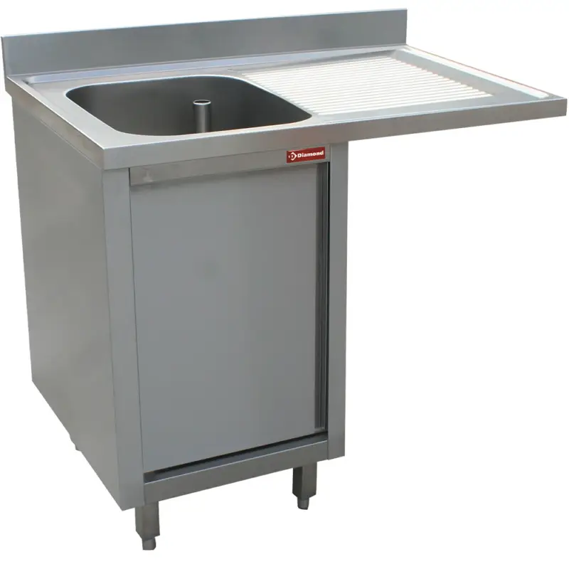 Hete Deal Diamond Spoeltafel | 1 Kuip | Rechts Druipvlak | Kast met 1 Draaideur + Vaatwasruimte Rechts | 1400x700x880/900mm