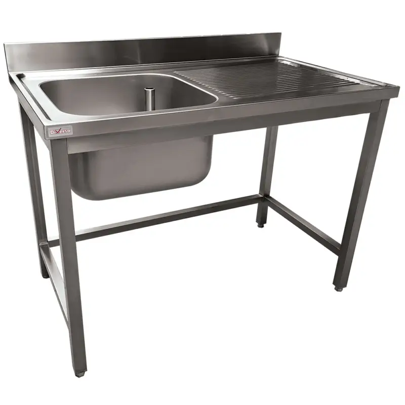 Spoeltafel | RVS | 1 Spoelbak Links | Afdruipvlak | Achter Rand | 1400x700x900mm Populair