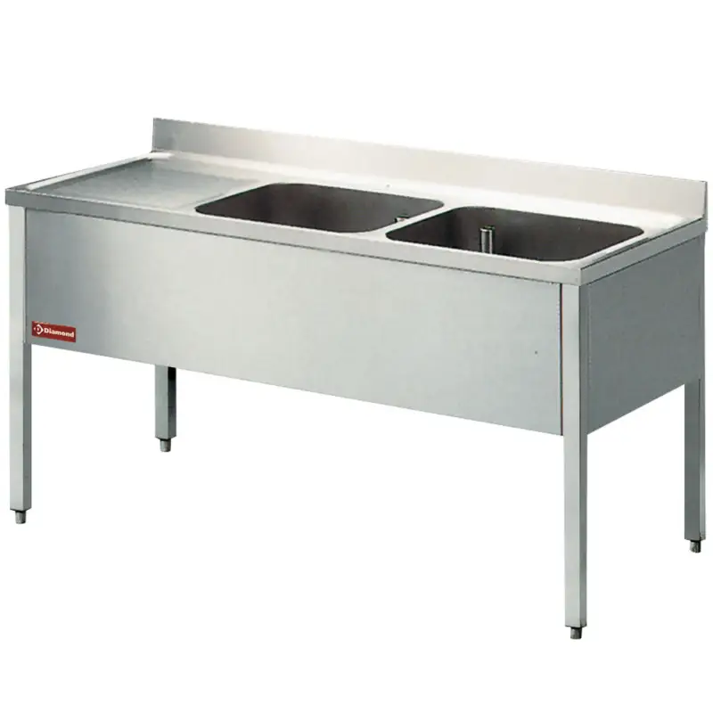 Express Levering Spoeltafel Met 2 Kuipen, 1 Links Druipvlak, Met Onderstel
