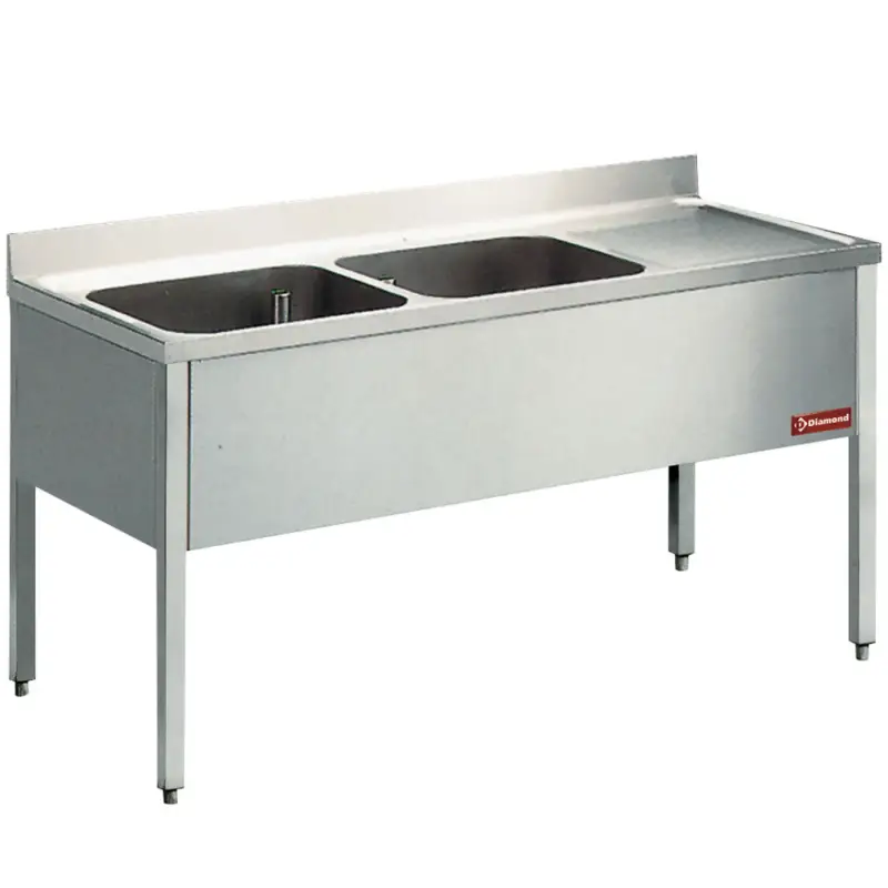 Spoeltafel Met 2 Kuipen, 1 Techts Druipvlak, Met Onderstel Fabrieksprijs