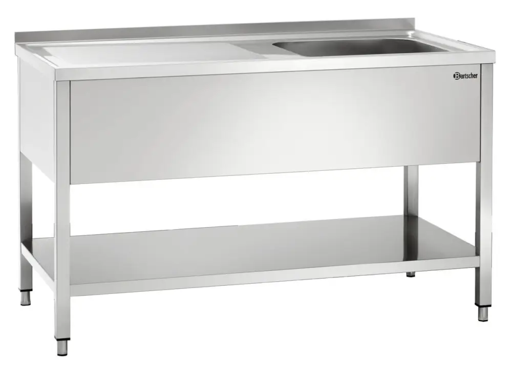 Bartscher RVS Spoeltafel | 1 Spoelbak Rechts | Afdruipvlak Links | Bodemschap | 1400x700x850mm Shop Nu