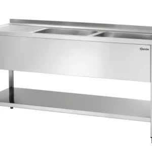 Direct Beschikbaar Bartscher RVS Spoeltafel | 2 Spoelbakken Rechts | Bodemschap + Achteropstand | 1600x700x850mm