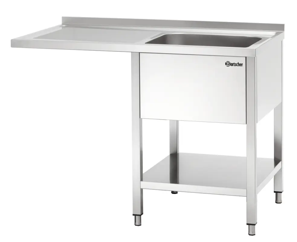 Bartscher RVS Spoeltafel met 1 Spoelbak Rechts en Bodemschap | Vaatwasser Links | 1200x700x850 mm Merkproduct
