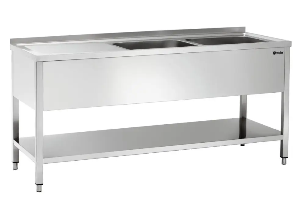 Bartscher RVS Spoeltafel Met 2 Spoelbakken Rechts En Bodemschap + Achteropstand | 1800x700x850mm Shop Nu