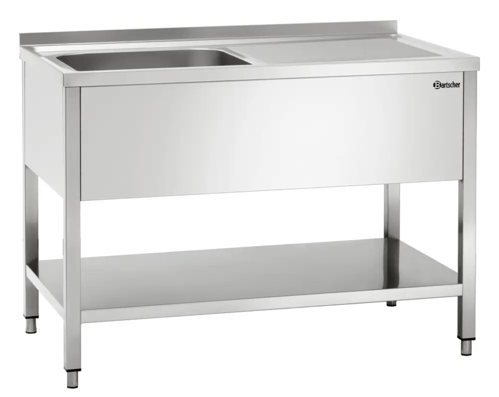 Fabrieksprijs Bartscher RVS spoelwerktafel met 1 spoelbak en bodemschap + achteropstand | 1200x700x850mm