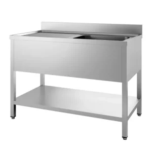 Exclusieve Aanbieding Combisteel Spoeltafel | PRIME | RVS | 2 Spoelbakken Rechts + Afdruipvlak | Bodemschap | Achterrand | 1600x700x850mm