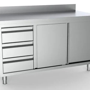 Speciale Aanbieding 700 Werktafel Schuifdeuren Laden Links Met Rand 1400 | Combisteel
