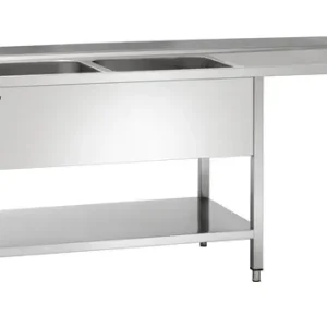 Weekendaanbieding Bartscher Spoeltafel | 2 Spoelbakken Links + Bodemschap | Vaatwasser Rechts | 1600x700x850mm