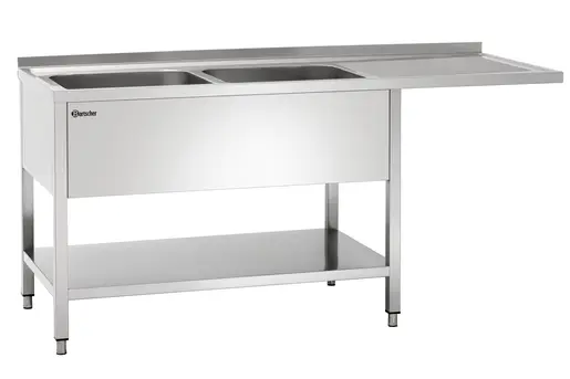 Weekendaanbieding Bartscher Spoeltafel | 2 Spoelbakken Links + Bodemschap | Vaatwasser Rechts | 1600x700x850mm