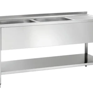 Bartscher Spoeltafel RVS | 2 Spoelbakken Links | Afdruipvlak Rechts | Bodemschap + Achteropstand | 1600x700x850mm Betrouwbaar
