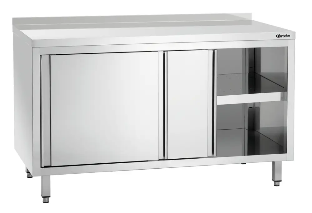 Hoge Kwaliteit Bartscher Werkkast B1400 | RVS | 2 Schuifdeuren | Tussenschap | Achter rand | 1400x700x850mm